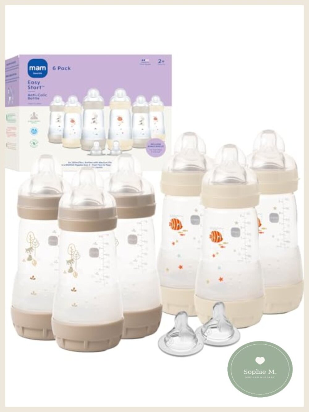 9oz Anti-Colic Vented Baby Bottles 6 Pack SkinSoft Nipple Self Sterilizing